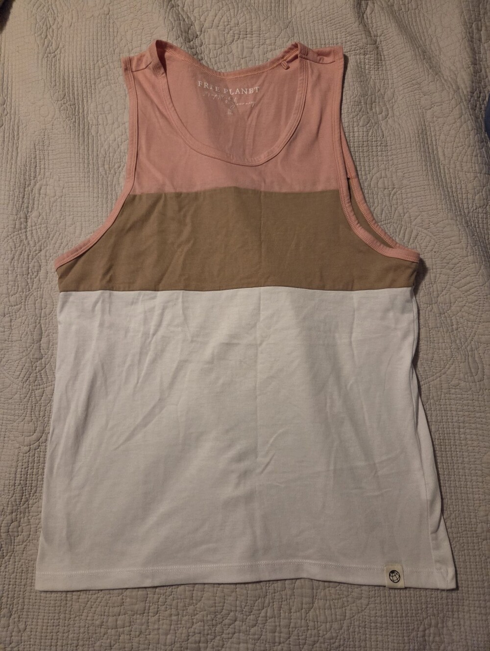 Free Planet Mens Colorblock Tank Top - Salmon, Tan & White